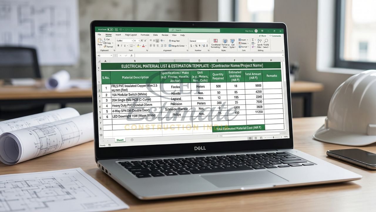 Electrical Material List Template Excel for Contractors