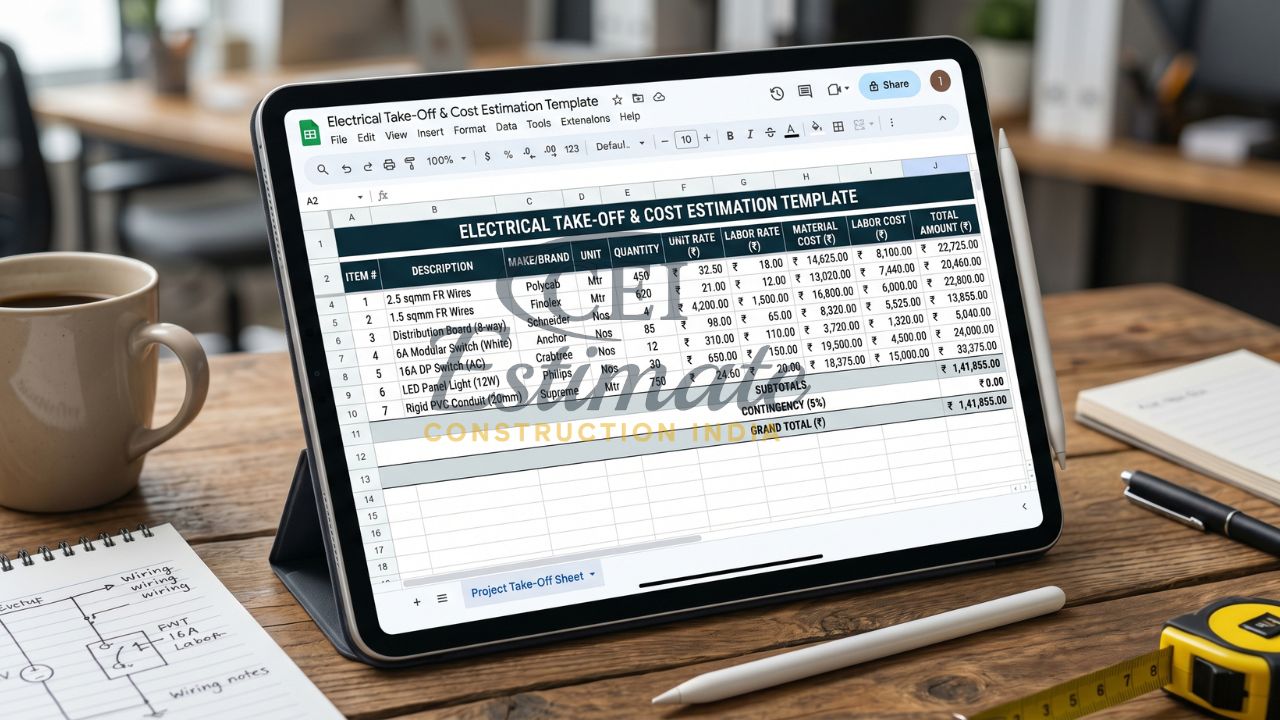 electrical takeoff cost estimation template excel India wiring BOQ sheet