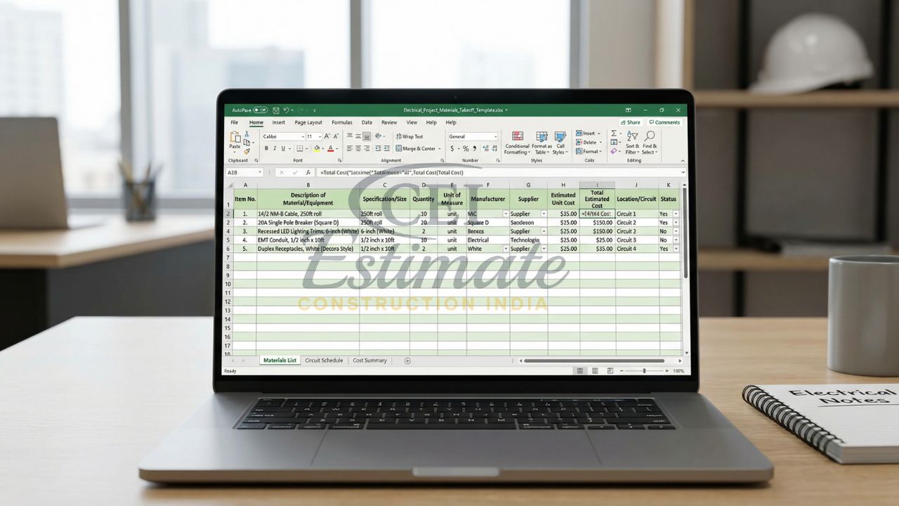 electrical material list and cost tracking excel template with quantity unit cost total cost contractor sheet
