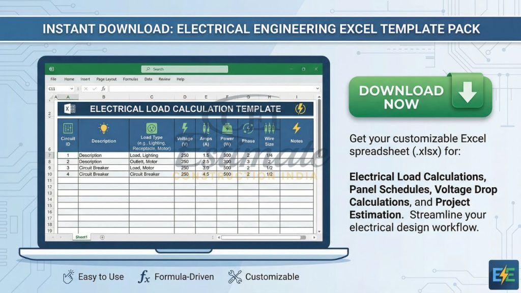 electrical engineering excel template download for load calculation panel schedule voltage drop and estimation