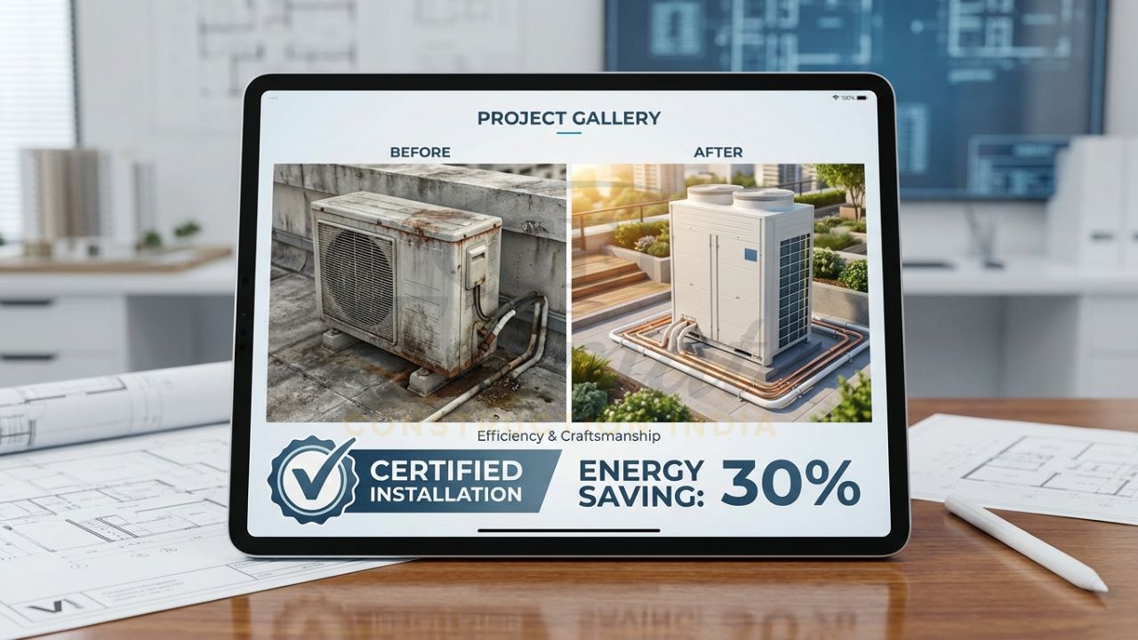 HVAC project portfolio website showing professional VRF installation before-and-after.