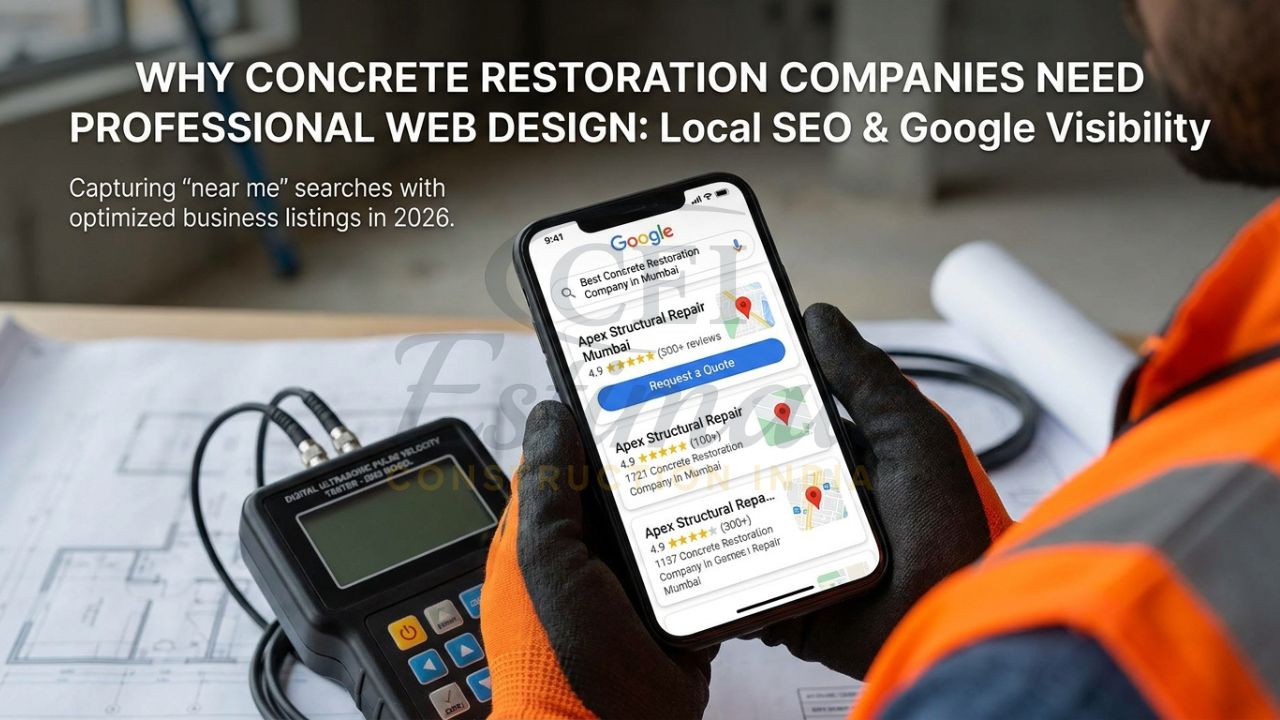 Google local search results showing a concrete restoration company ranking #1 for structural repair keywords.