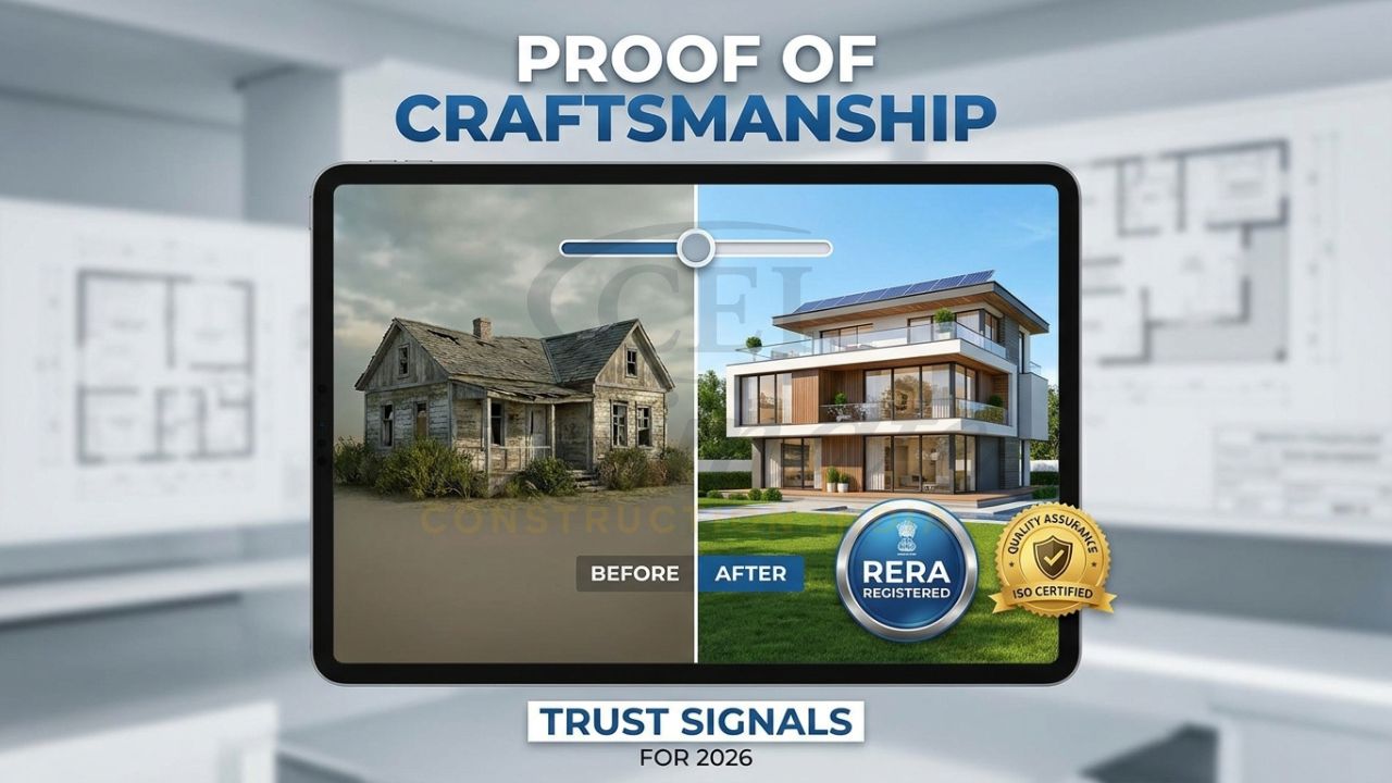 Home builder project portfolio showing before-and-after house renovation slider.