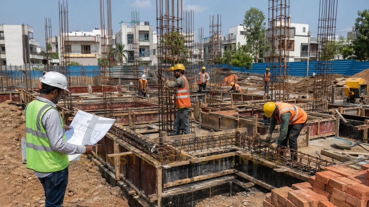 Plinth beam column stage G+1 house construction process India