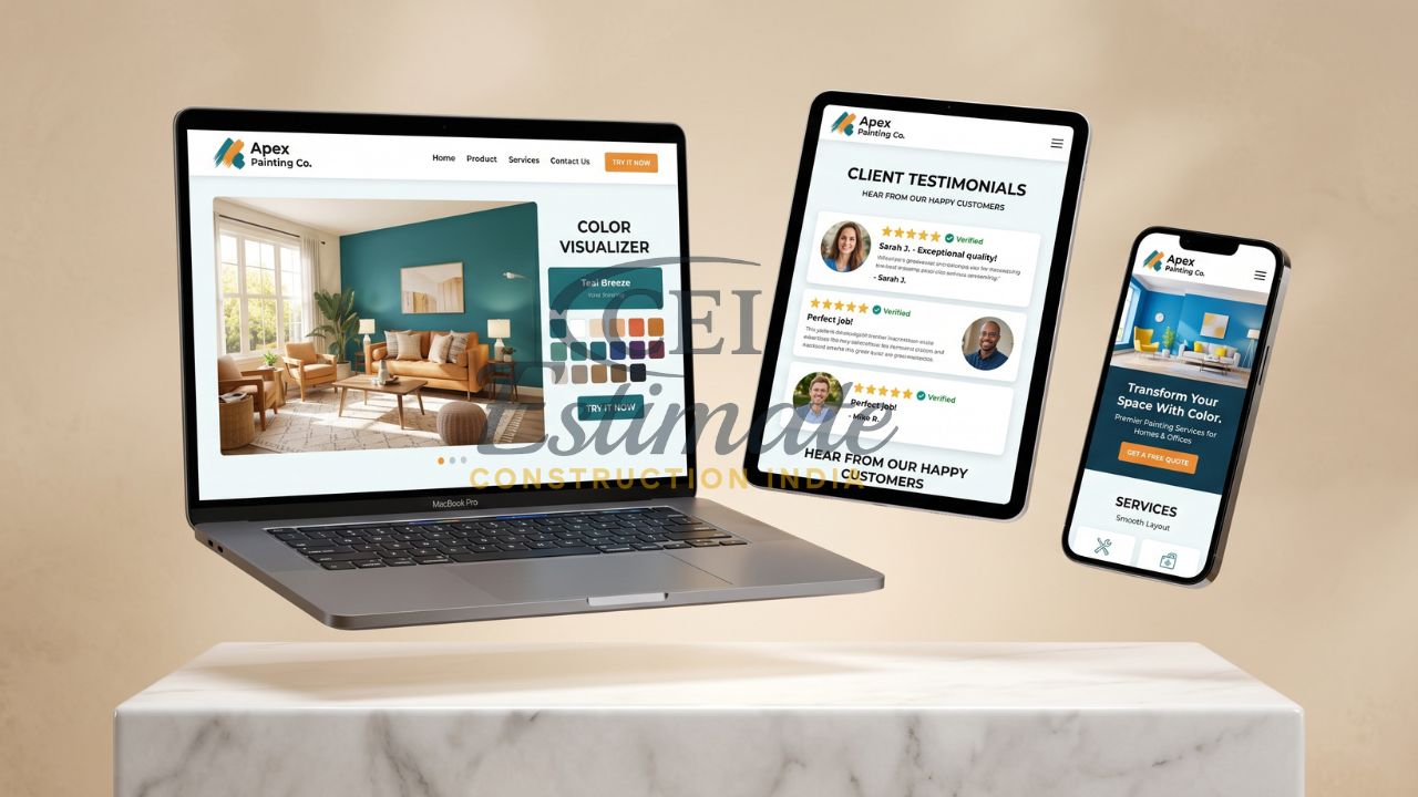Painting services website design with color visualizer tool client testimonials and mobile responsive layout