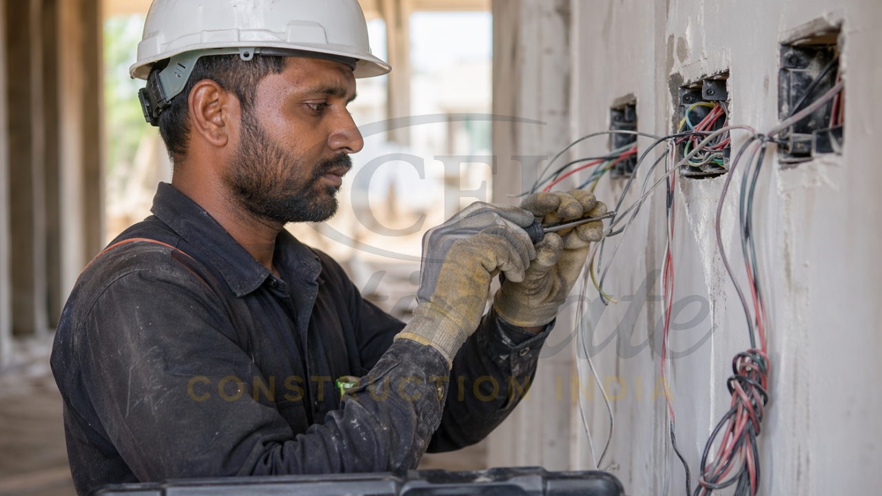 Electrical wiring installation for switches and sockets in house construction India