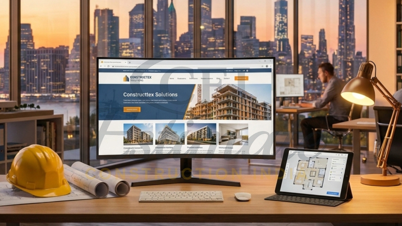 Professional construction business website with project portfolio and UI design