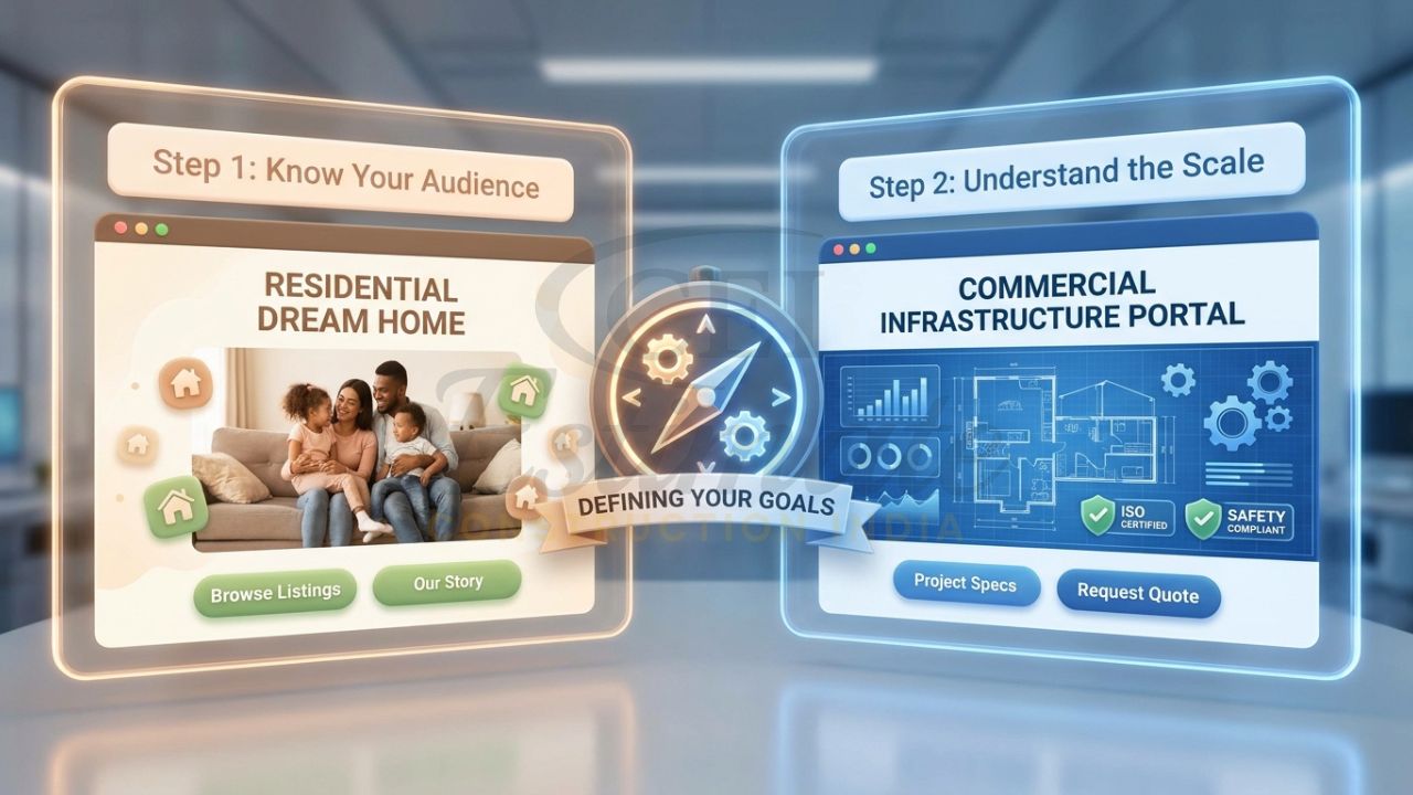 Comparison of residential and commercial construction website designs.