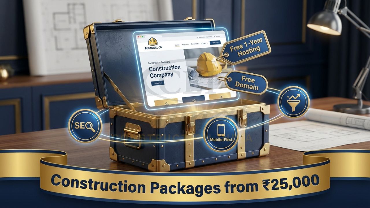 Affordable construction website design packages in India starting at 25,000 rupees.