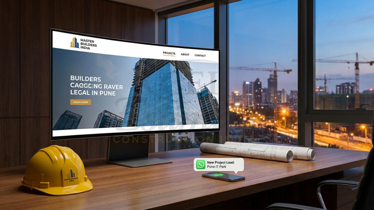 Professional website design for construction company in India showing a modern corporate portfolio.