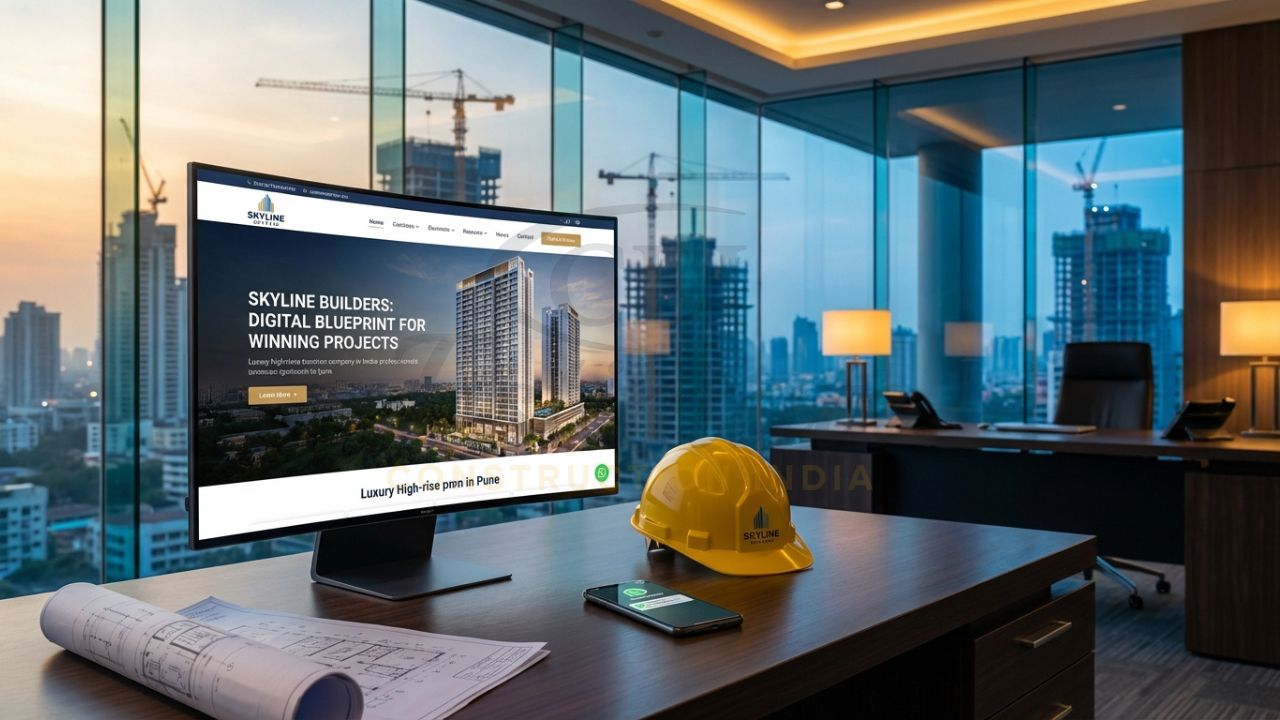 Professional website design for construction company in India showing a modern corporate portfolio.