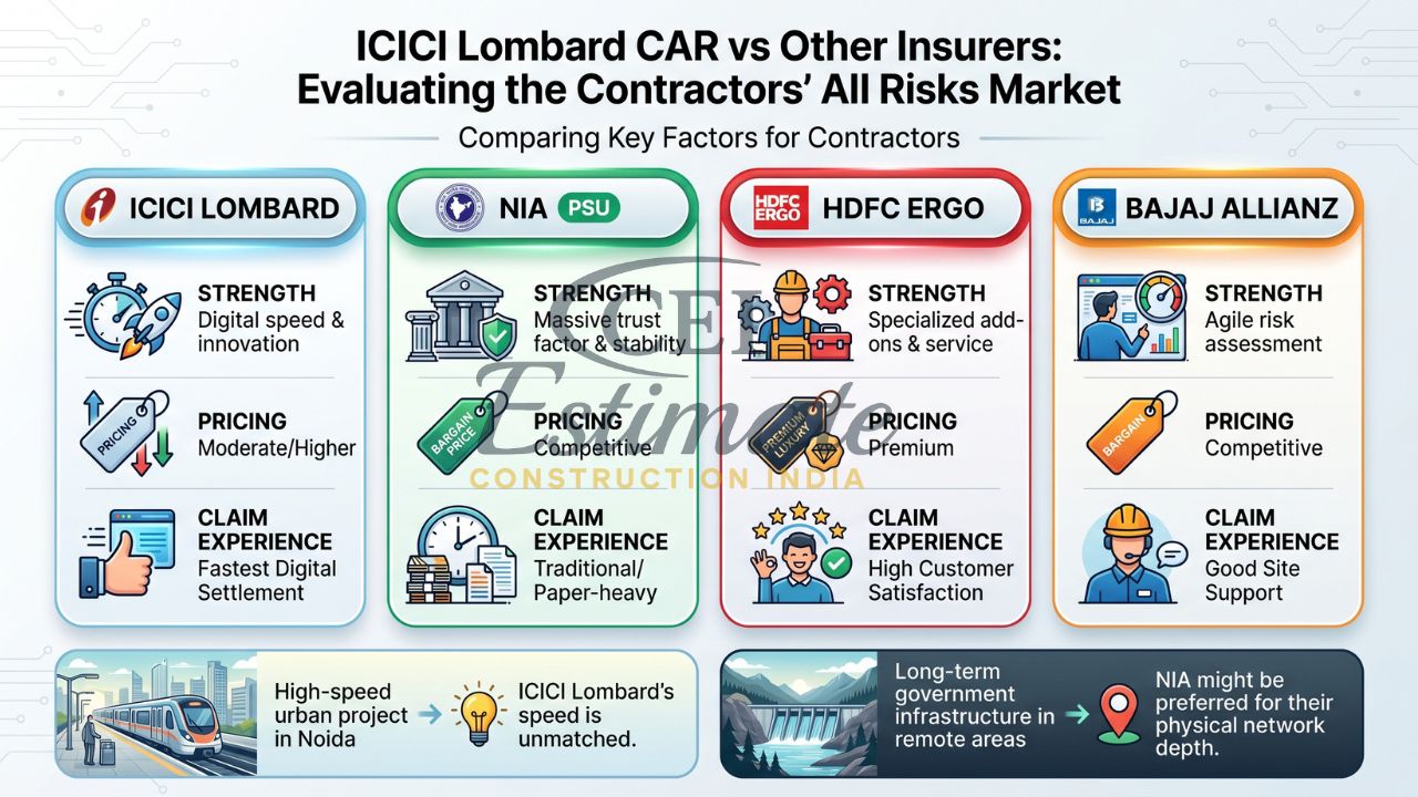 ICICI Lombard vs HDFC ERGO vs Bajaj Allianz vs New India Assurance contractors all risk insurance comparison India