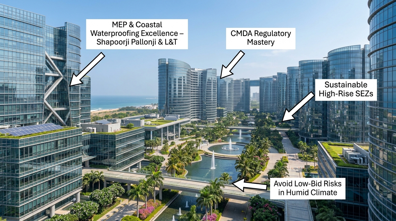 Large-scale modern IT campuses and commercial buildings along Chennai’s OMR corridor