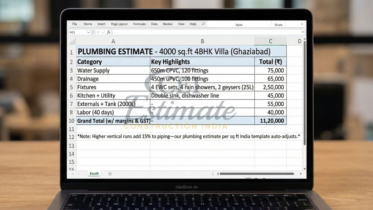 plumbing estimate 4000 sq ft 4bhk villa india ₹11 lakh cost cpvc drainage fixtures boq