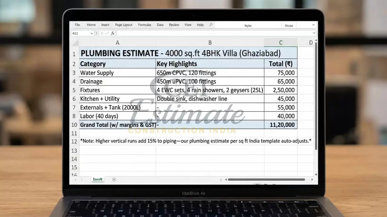 plumbing estimate 4000 sq ft 4bhk villa india ₹11 lakh cost cpvc drainage fixtures boq