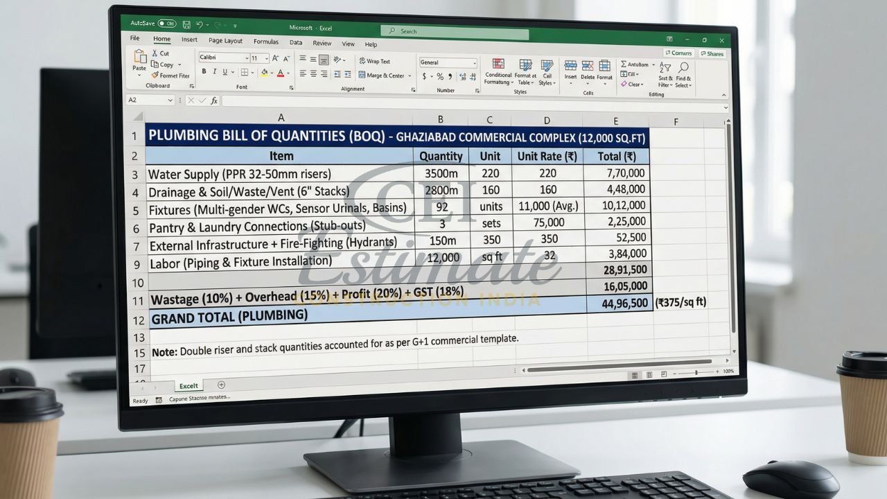 commercial plumbing cost 5000 sq ft office building india ₹16 lakh estimate boq it park plumbing