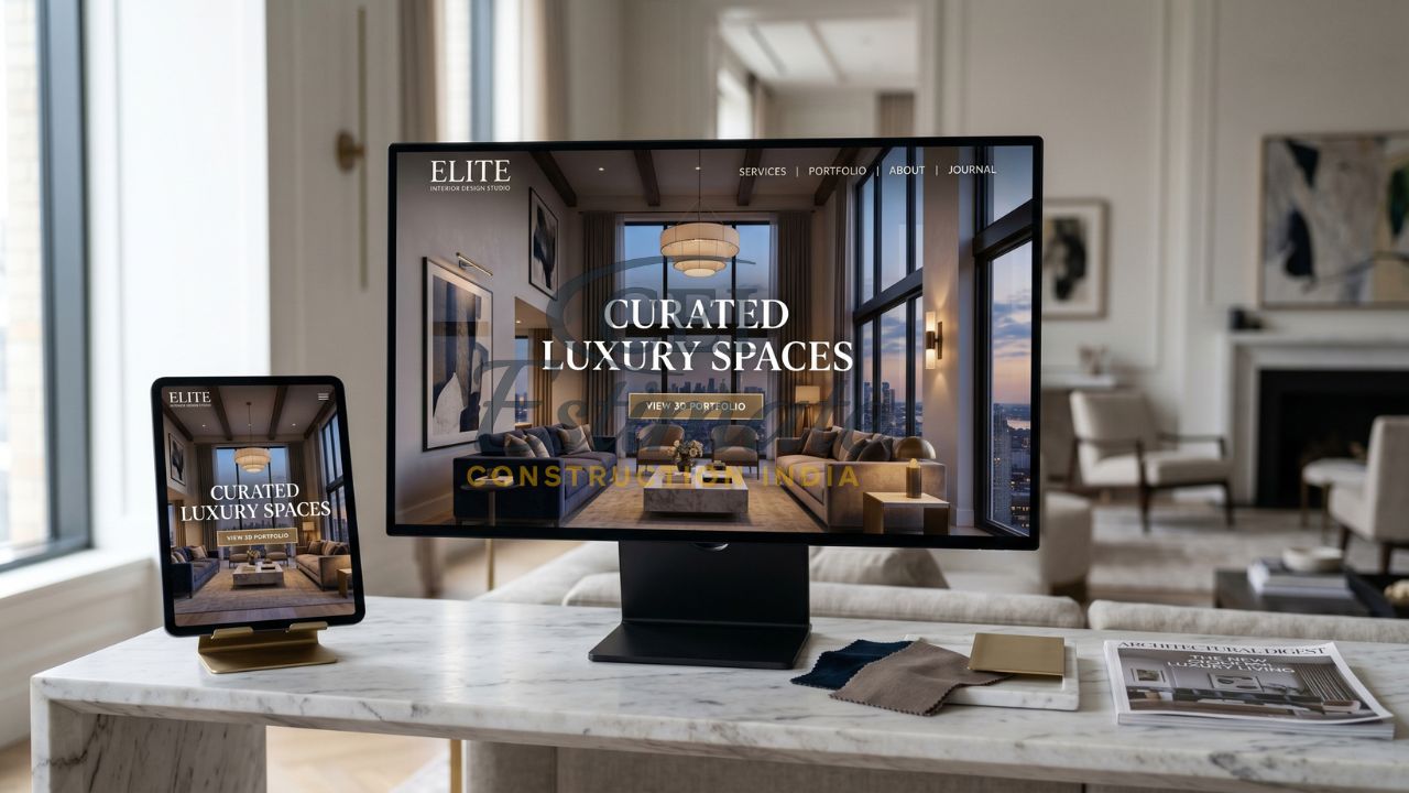 Luxury interior design website showing curated luxury spaces portfolio on desktop and mobile responsive layout
