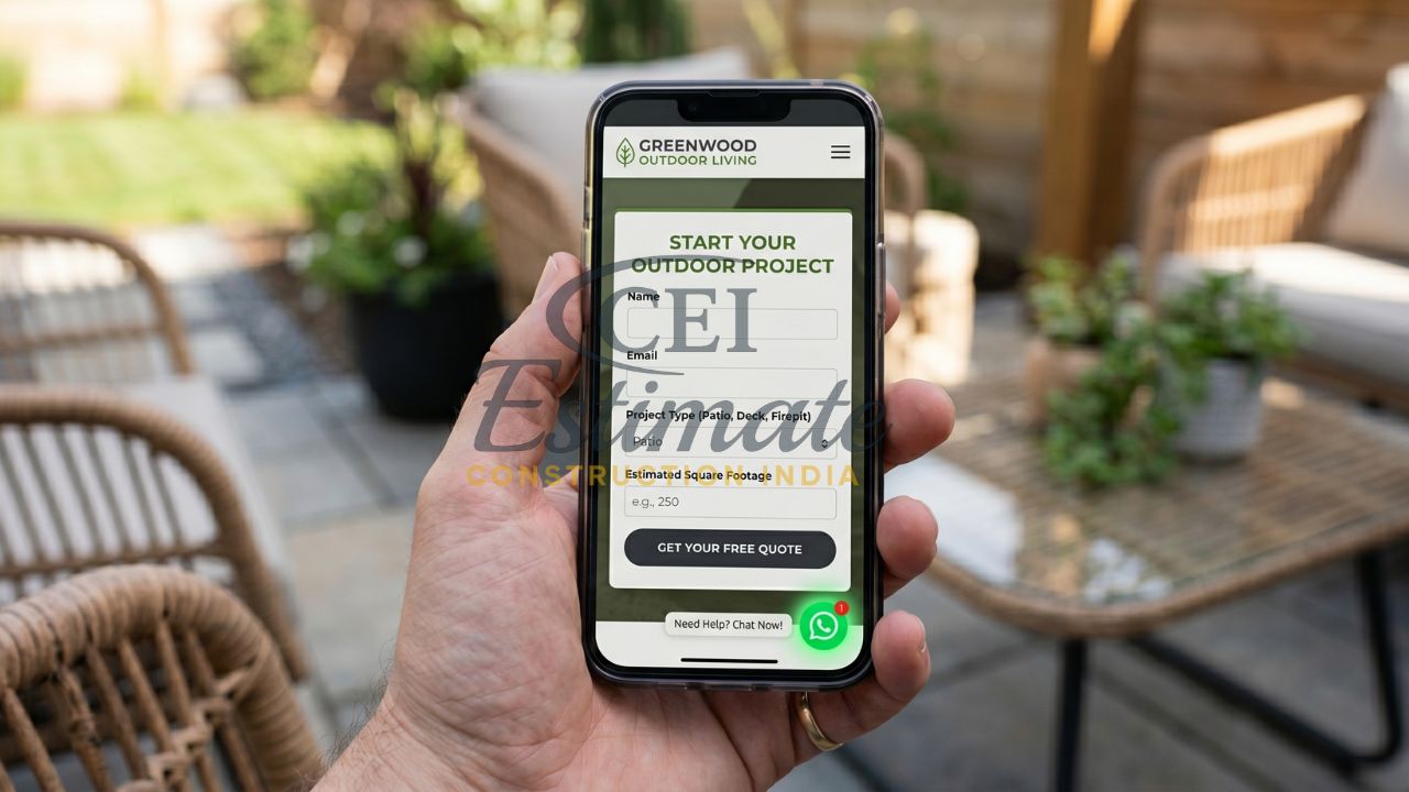 Outdoor living website mobile quote form for patio, deck, and landscaping projects with lead capture fields