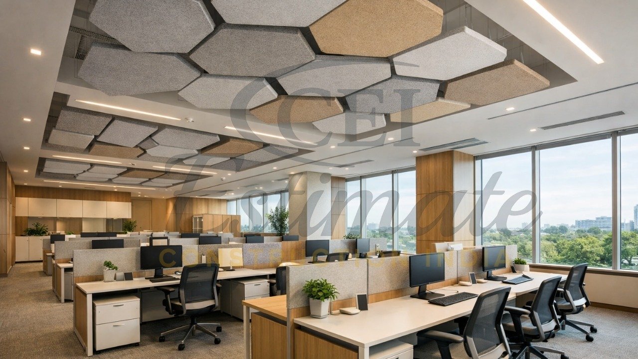Acoustic ceiling solutions for Indian offices 2026 by Construction Estimator India.