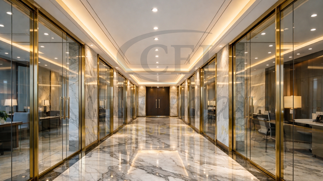 Luxury premium corporate office corridor design 2026