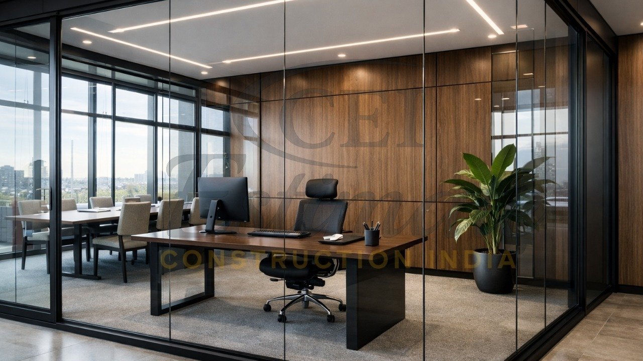 Premium wooden veneer office partitions India 2026
