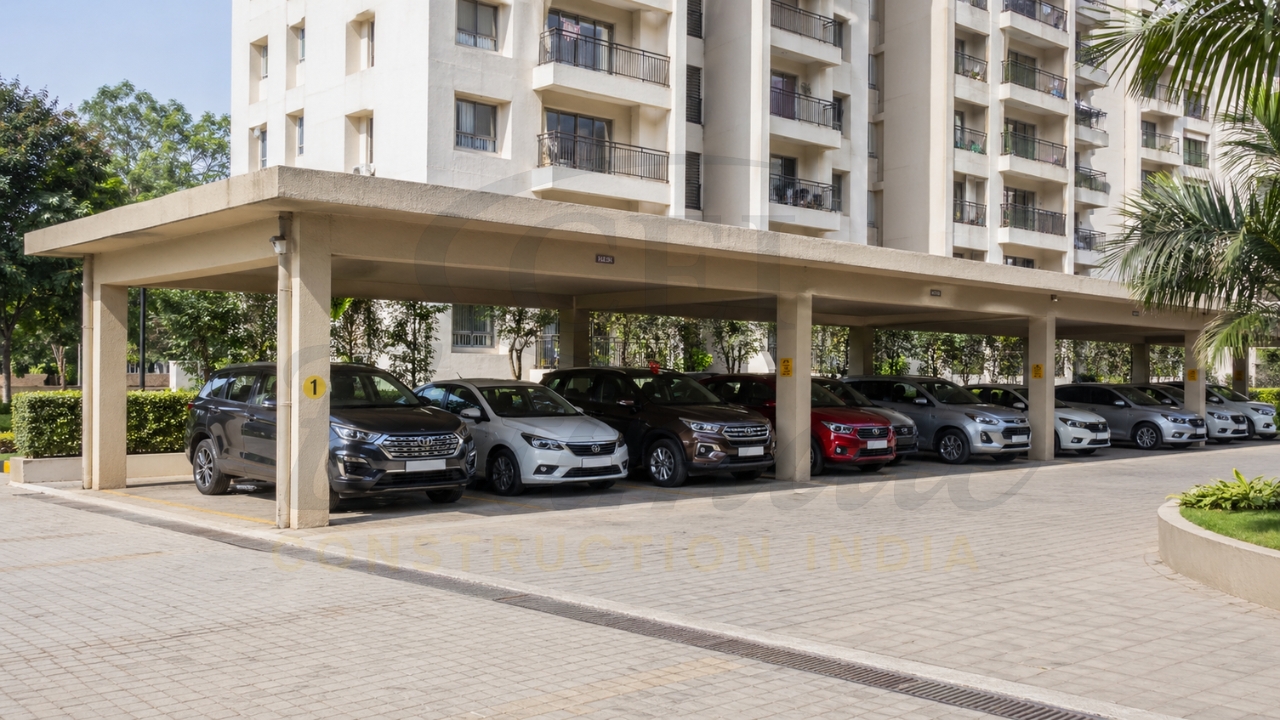 Covered parking shed with RCC roof India