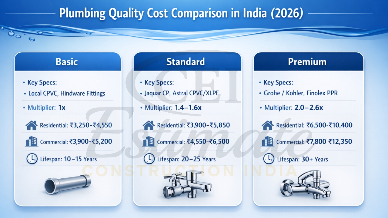 Plumbing quality levels cost comparison India 2026