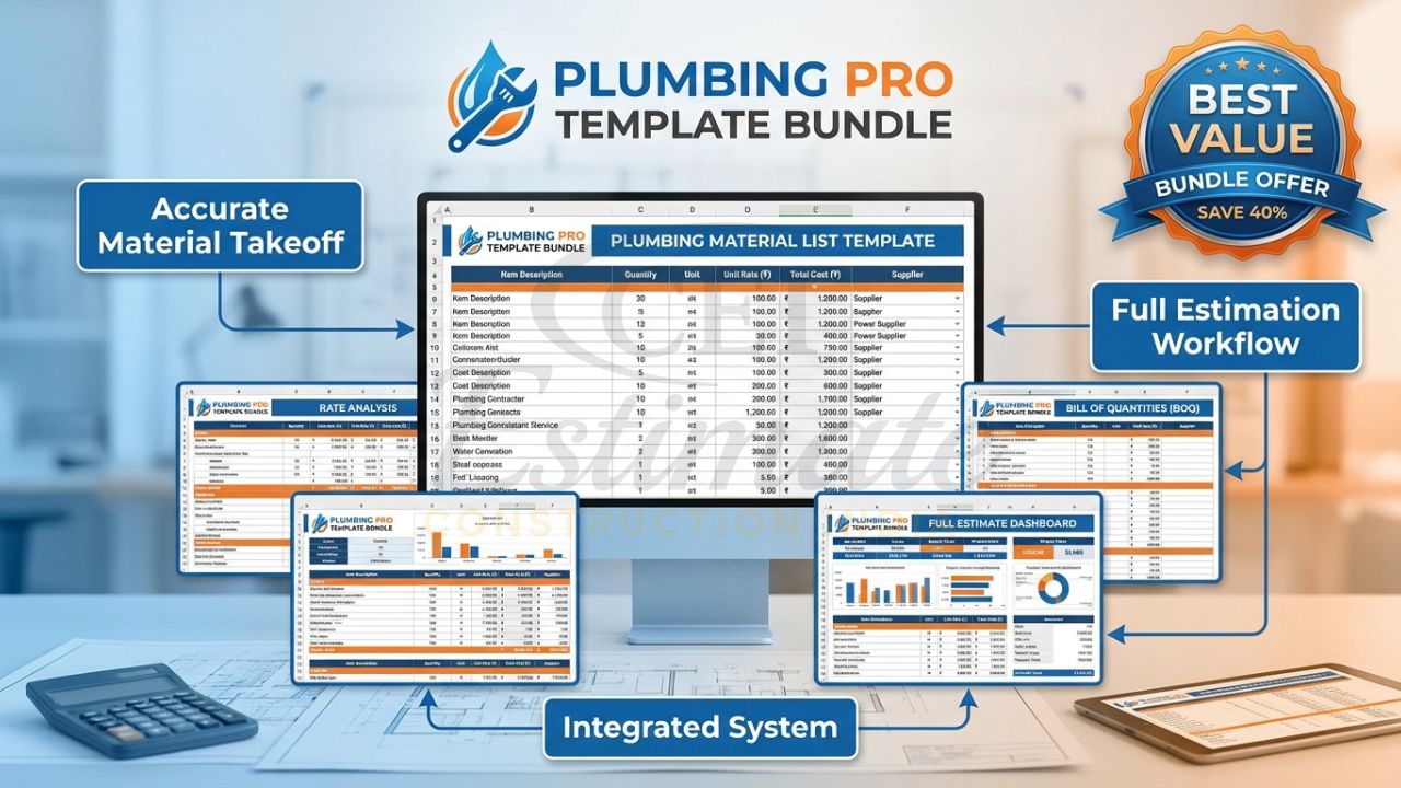 Complete plumbing pro template bundle including material list, rate analysis and BOQ templates