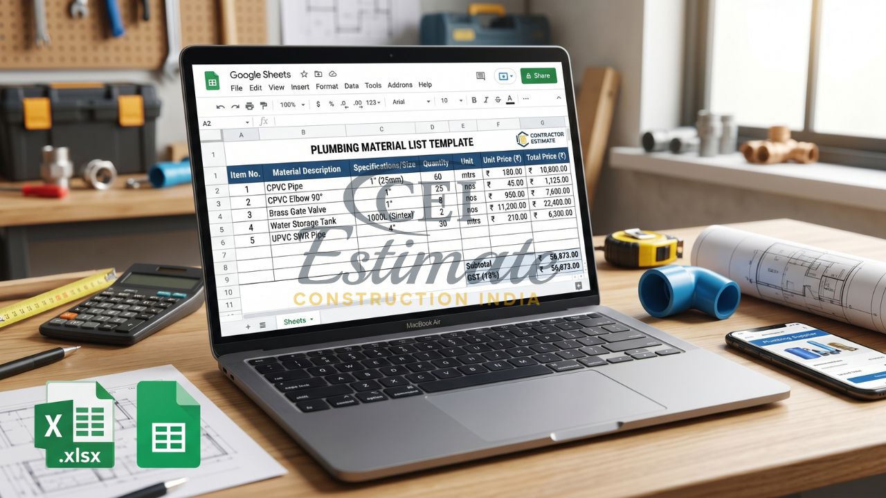 plumbing material list template excel India CPVC pipe fittings BOQ