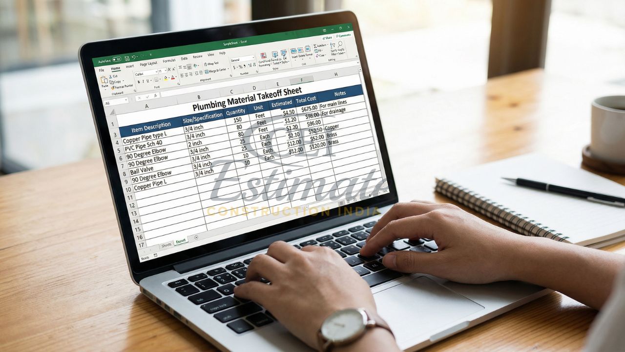 plumbing material takeoff sheet excel contractor using laptop pipe fittings boq estimation india