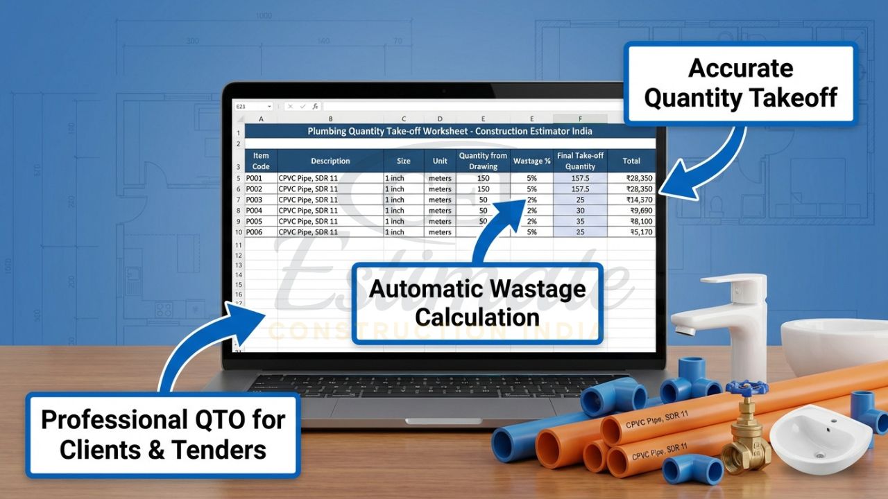 Professional plumbing quantity take-off worksheets Excel template for accurate material calculation in Indian plumbing projects