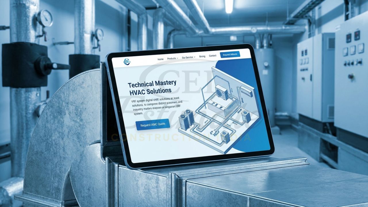 Professional HVAC website design for Indian contractors featuring industrial cooling solutions and maintenance plans.