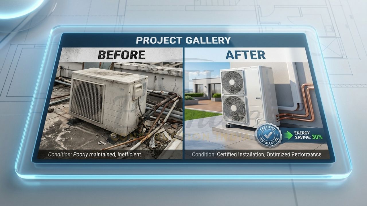 HVAC project portfolio showing professional VRF installation before-and-after.