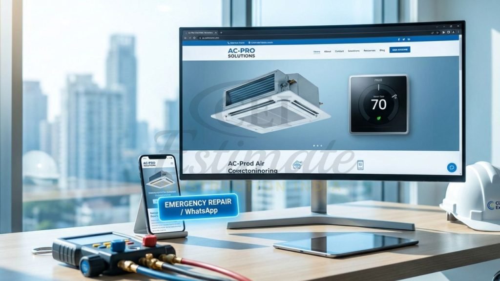 Professional HVAC company website design in India shown on a 4K desktop and mobile smartphone with lead-capture features.