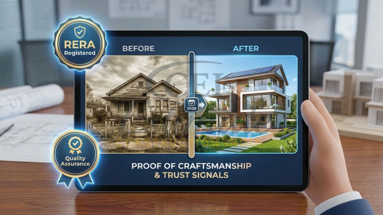 Mobile-friendly home builder website with WhatsApp integration for residential leads.