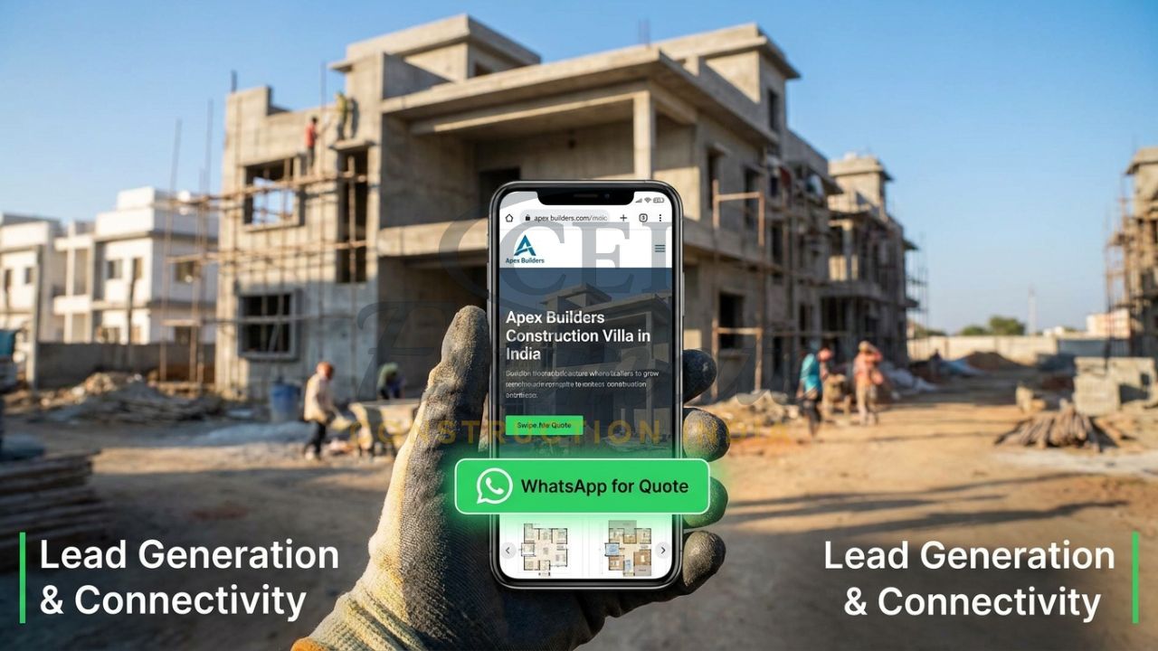Mobile-friendly home builder website with WhatsApp integration for residential leads.