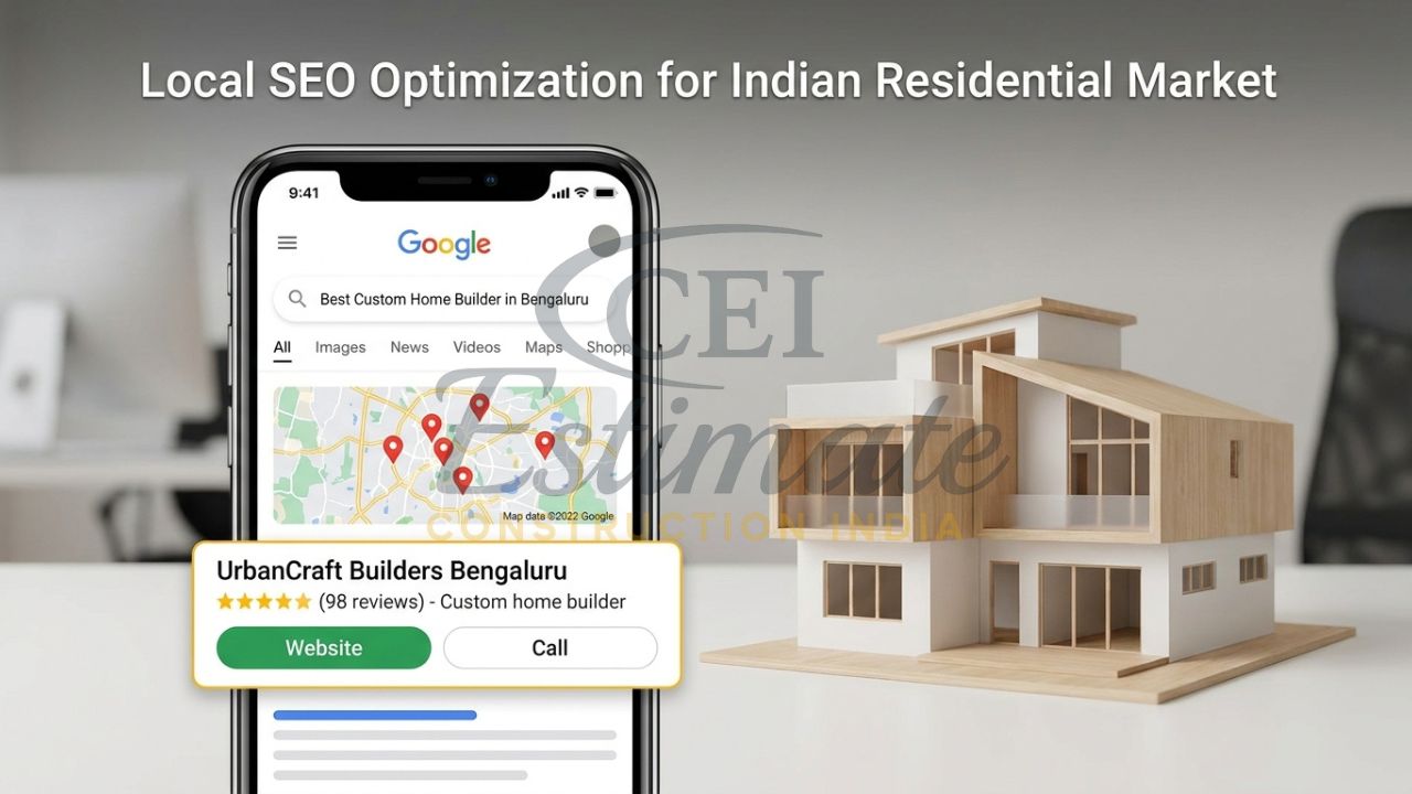 Google local search results showing a home builder ranking #1 for city-specific residential keywords.