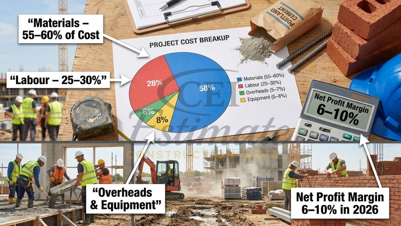 Realistic cost components and profit margin breakdown for construction projects