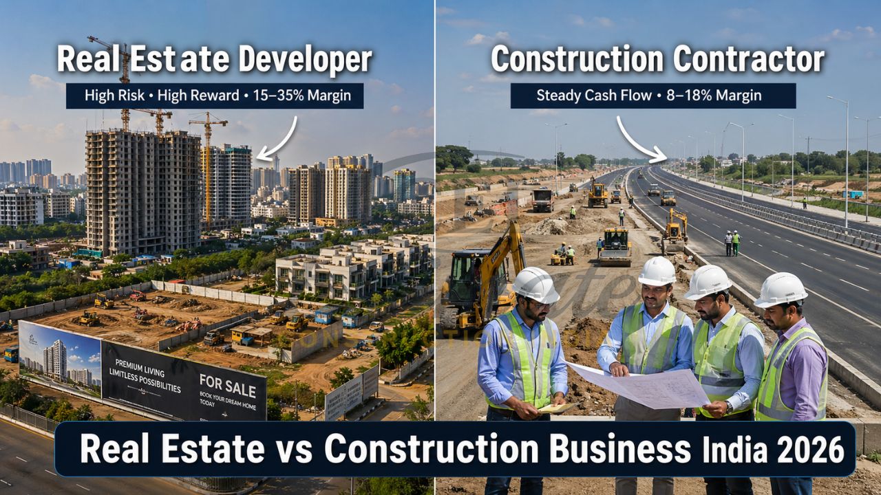 Side-by-side comparison of real estate development and construction business in India 2026