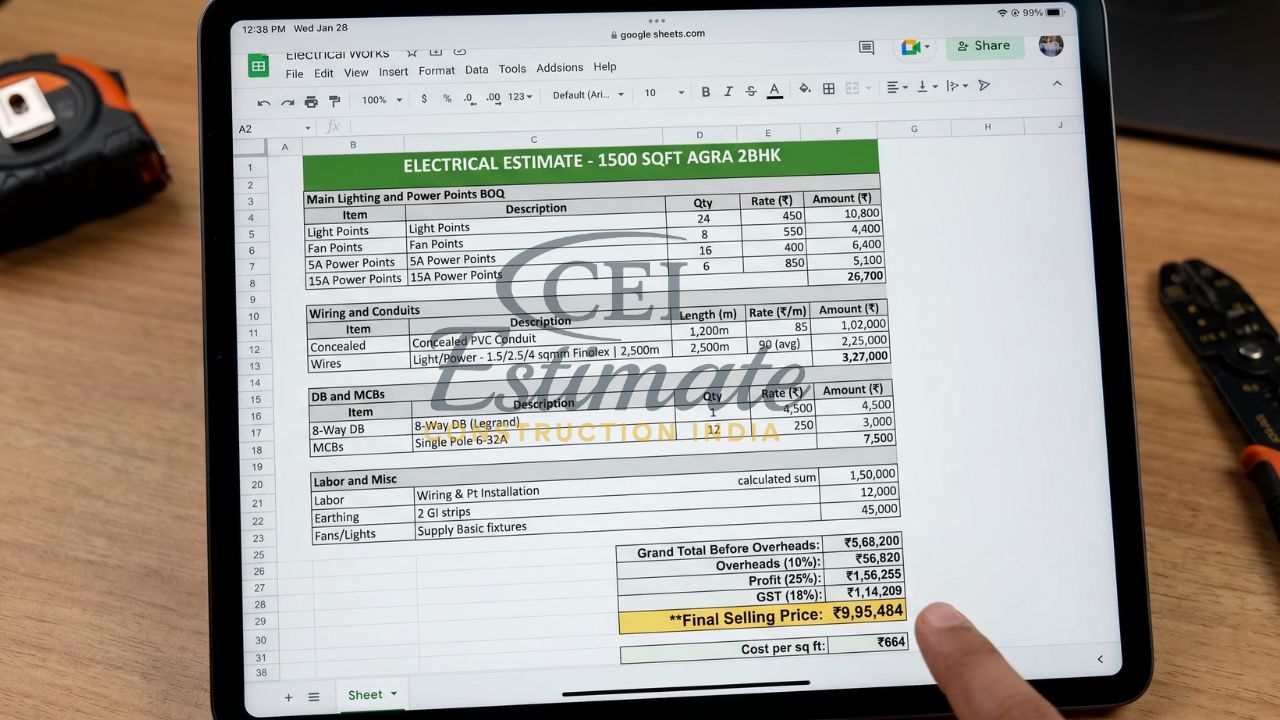 Real Electrical Estimate Sample for 1500 Sqft 2BHK House (India BOQ 2026)
