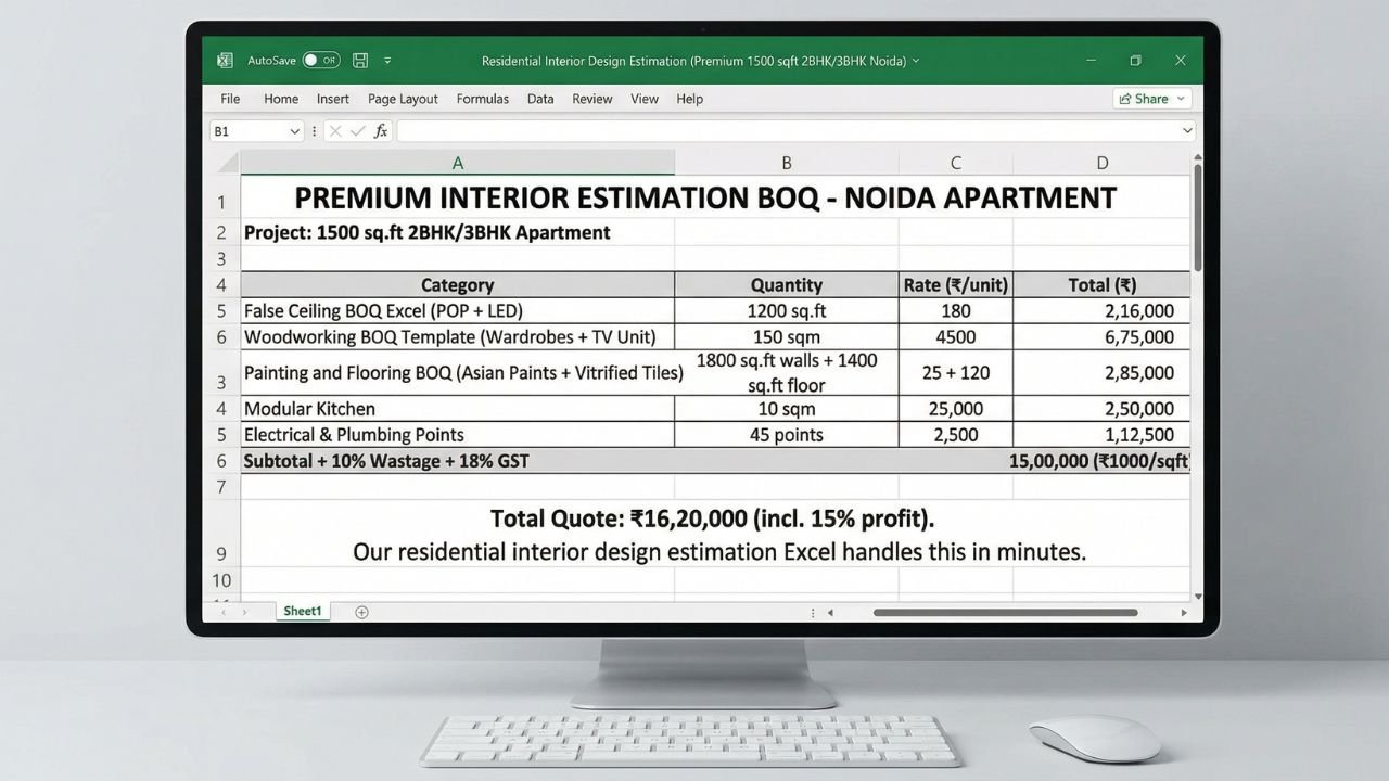 Estimation and Bill of Quantities (BOQ) in Interior Design Excel Sheet ...
