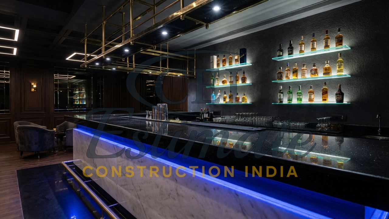 Epoxy finish layer on bar counter surface showing texture and shine