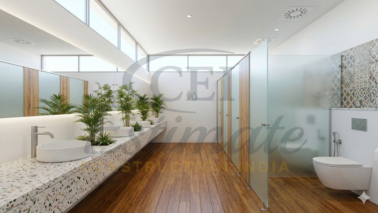 Sustainable water-efficient eco restaurant washroom design 2026 India
