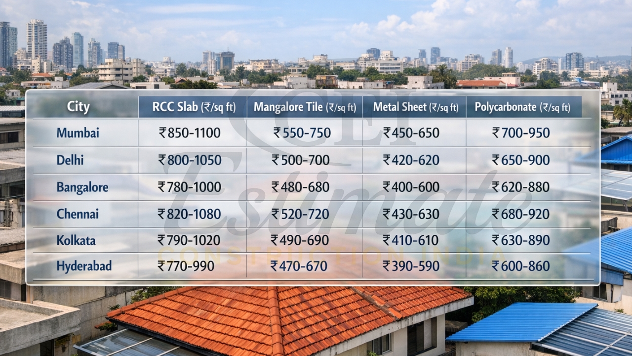 2026 roofing costs per sq ft in major Indian cities like Mumbai Delhi 