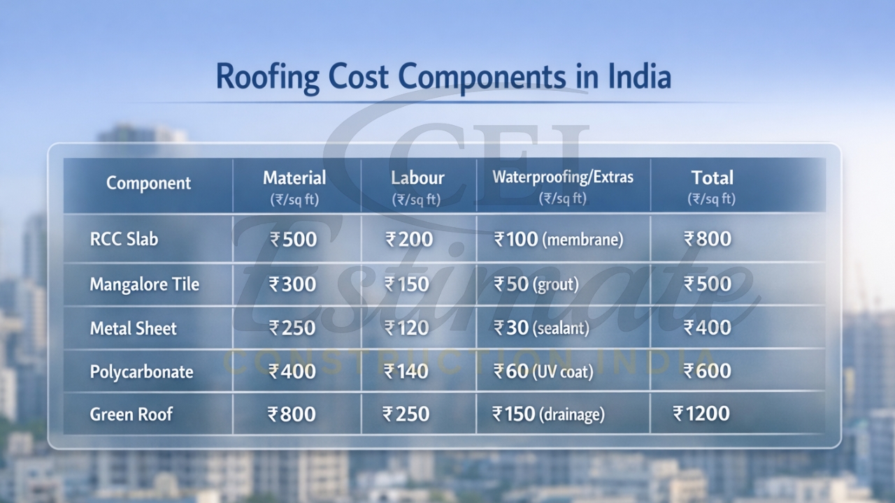 Detailed roofing cost breakup material labour waterproofing 2026