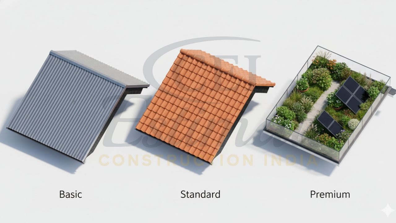 Basic standard premium roofing costs by type India 2026 guide