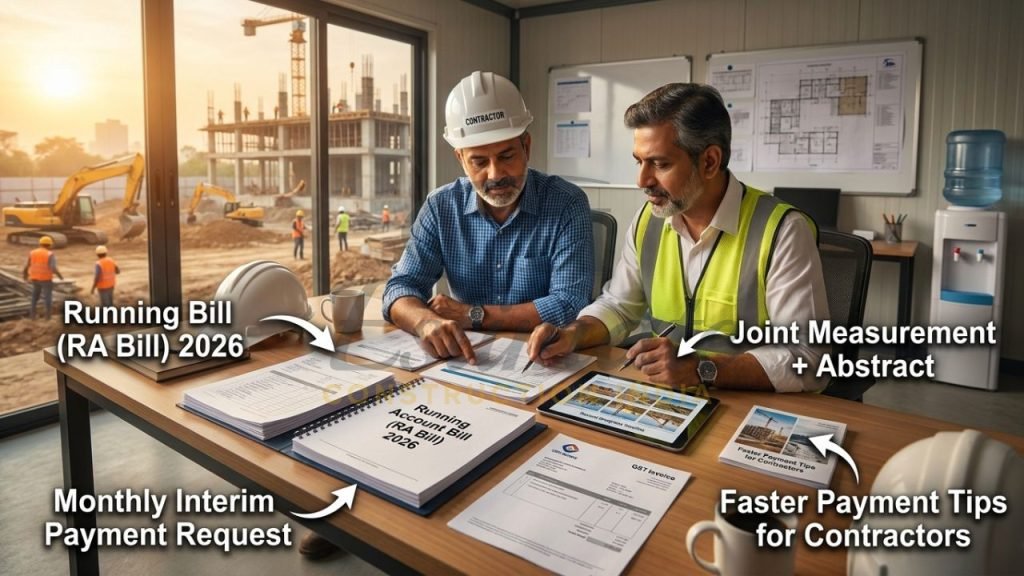 Contractor submitting Running Account Bill (RA Bill) with joint measurement and documents in India