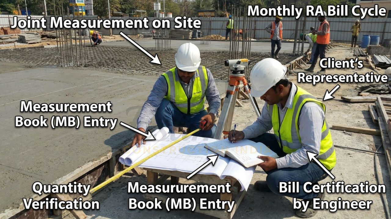 Engineer performing joint measurement on site for RA Bill submission