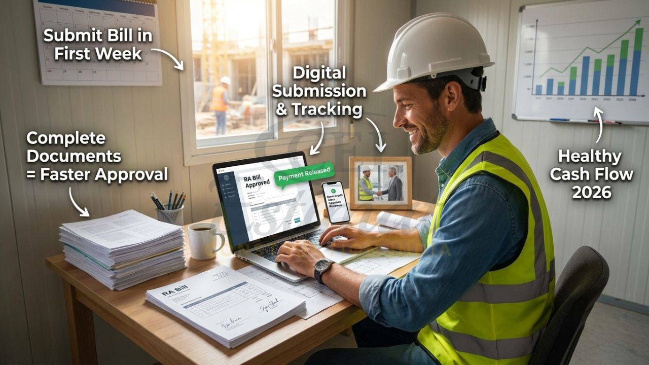 Contractor receiving RA Bill payment approval and digital transaction in India