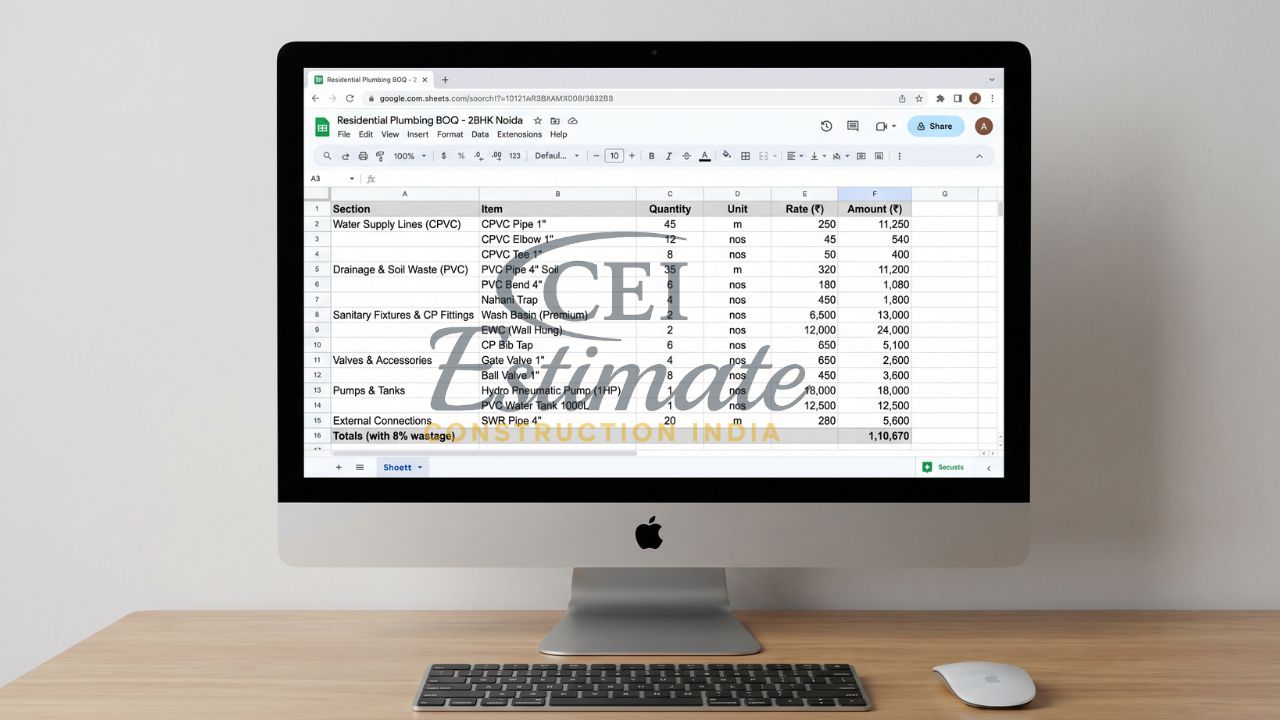 residential plumbing BOQ 2BHK house India CPVC drainage fittings cost